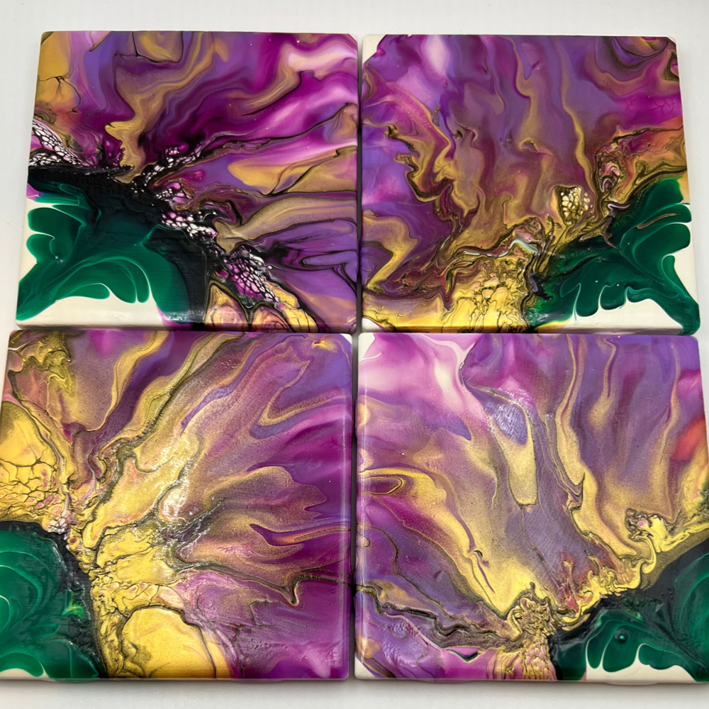 Purple/Gold Flower Coaster Set